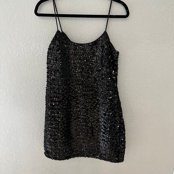 VINTAGE ROBERTA Women's Sequin Camisole Top Black Size XL Thin Strap Party - Picture 1 of 7